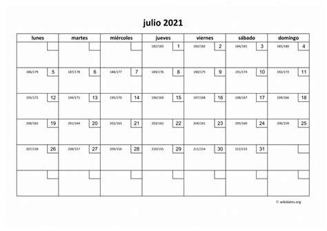 Calendario Julio 2021