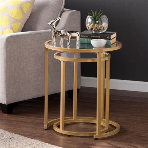 Ember Interiors Evee Glam 2 Piece Nesting Side Tables Gold