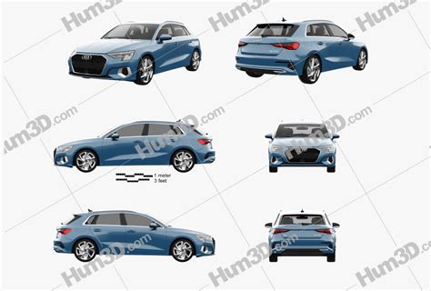 Audi A3 Sportback 2022 Blueprint Template 3dmodels