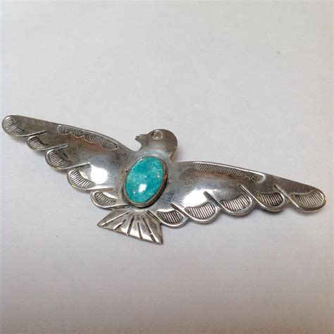 Native American Turquoise Silver Eagle Pin From Antiquesofriveroaks On