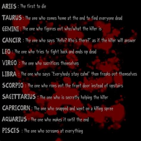Zodiac Signs In A Horror Movie New Age Pinterest