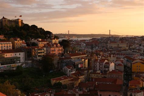 Beautiful View Of City Of Lisbon At Sunset Stock Image Image Of