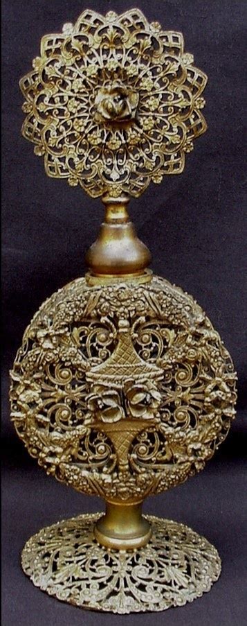 Vintage Brass Filigree Ormolu Gold Metal Perfume Bottle Pretty