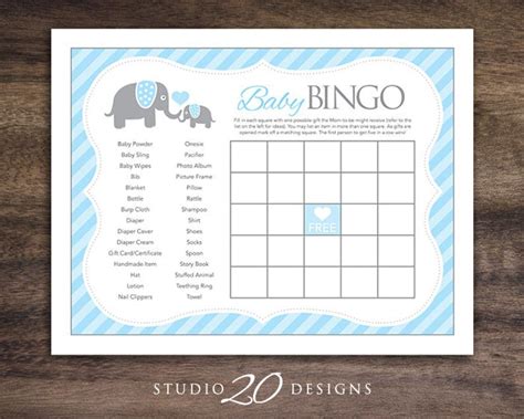 Grace & guy paperie designs via live the fancy life showered from above free baby shower printables: Instant Download Blue Elephant Baby Shower Games Printable | Etsy