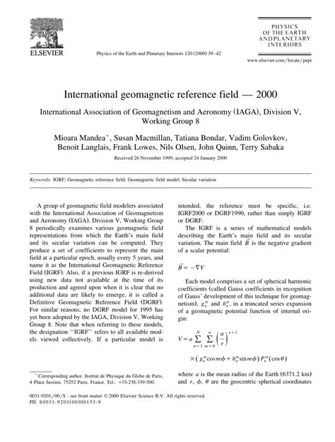 Pdf International Geomagnetic Reference Field