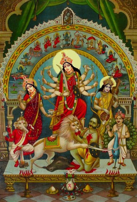 Devi As Mahishasura Mardini Slayer Of The Buffalo Demon Flanked By