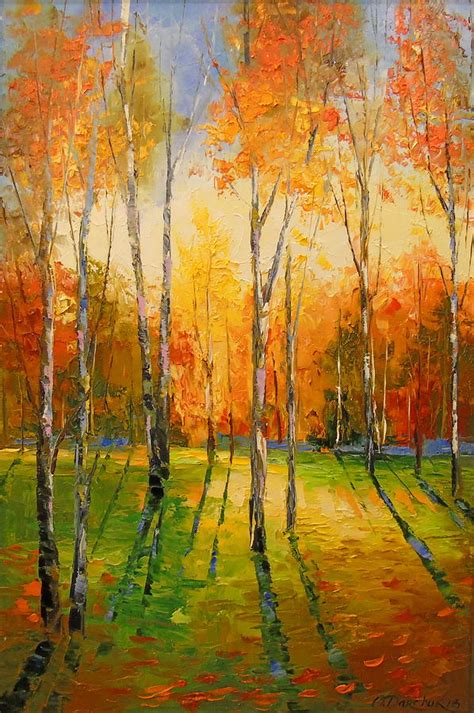 Sunset In Autumn Forest Painting By Olha Darchuk