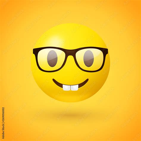 Vecteur Stock Nerd Face Emoji Clever Emoticon With Glasses On Yellow Background Often Used