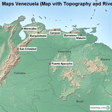 Stepmap Maps Venezuela Map With Topography And Rivers Landkarte