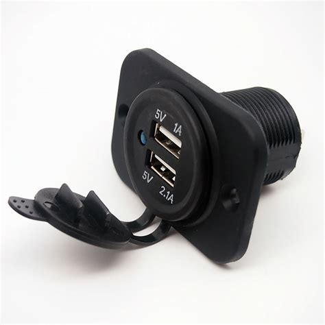 car usb charger socket outlet with dual usb auto led plastic abs mini 12v t10 socket twin dual