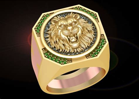 3 00 14k Gold Over Lion Ring Lion Diamond Ring Lion Jewelry Etsy Uk