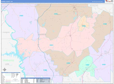 Harris County, GA Wall Map Color Cast Style by MarketMAPS - MapSales.com