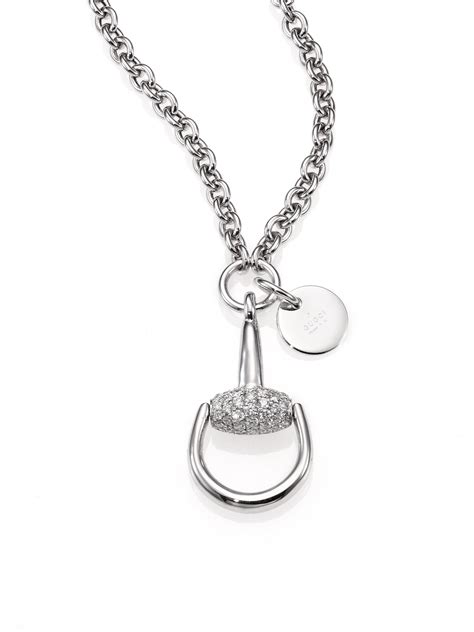 Gucci Horsebit Diamond And 18k White Gold Pendant Necklace In Metallic Lyst
