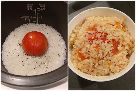 Homemade Whole Tomato With Rice Cooked In A Rice Cooker Food