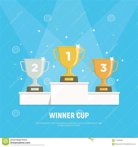 Podium Winners. Gold, Silver And Bronze Cups On Podium. Vector Illustration In Flat Style Stock ...