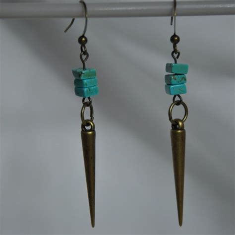 Turquoise Spike Earrings Turquoise Earrings Brass By JunrylGems