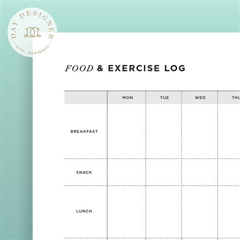 Free Weekly Food And Exercise Log Printable Day Designer