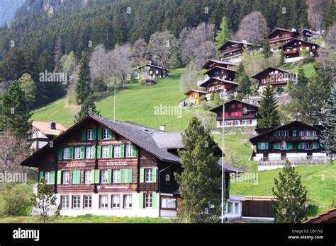 Swiss Houses On Mountain Top Stock Photo 54731826 Alamy