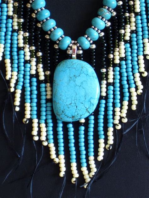 Native American Style Tribal Fringed Necklace In Turquoise Etsy