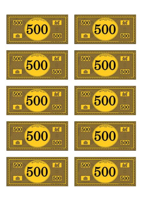 Printable 500 Monopoly Money