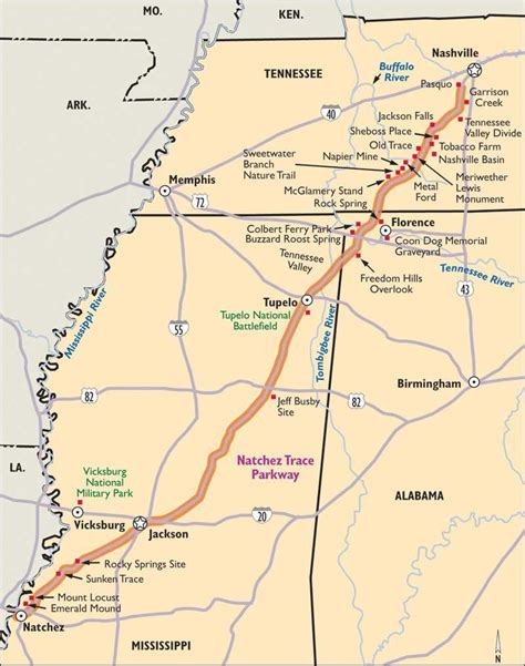Natchez Trace Parkway Printable Map