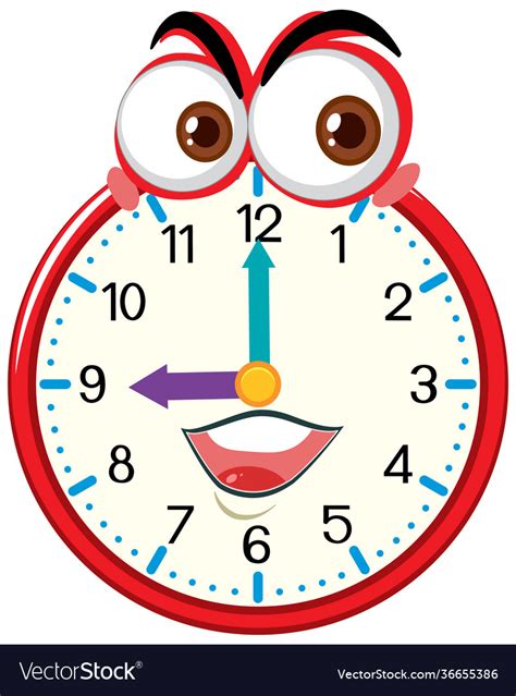 Clock Cartoon Character With Facial Expression Vector Image