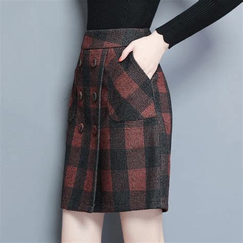 4xl Office Lady Plaid Woolen Skirts Women New Autumn Winter Skirt Women Bodycon Skirt For Women