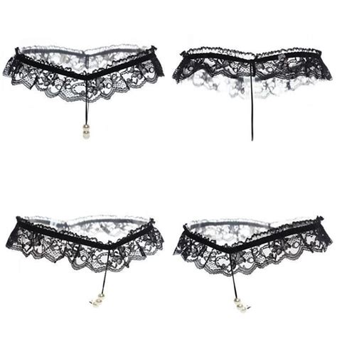 Women Erotic Thin Open Crotch Thong G Strings Sexy Lace Floral Pearls