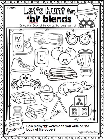 A printable worksheet designed to teach beginning blends bl. FREEBIE: Teach the blend 'bl' with this easy to use fun ...