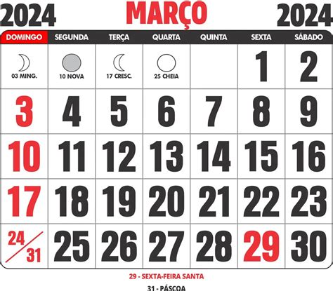 Calendário Março 2024 Imagem Legal