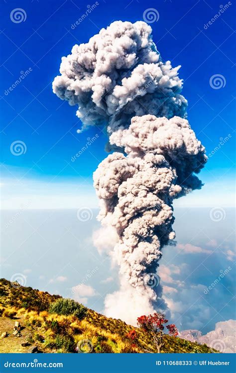 Eruption On Volcano Santiaguito From Santa Maria In Guatemala Stock