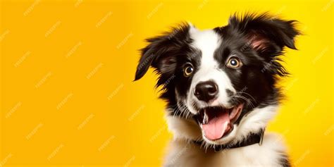 Premium Ai Image Happy Puppy Dog Smiling On Isolated Yellow Background