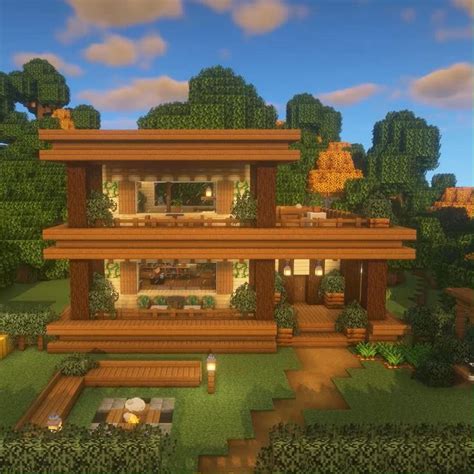 Wooden Modern House In The Forest Minecraft Video Tutorial On Youtube