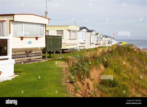Static Caravans Perched Precariously On The Eroding Cliffs At Hornsea