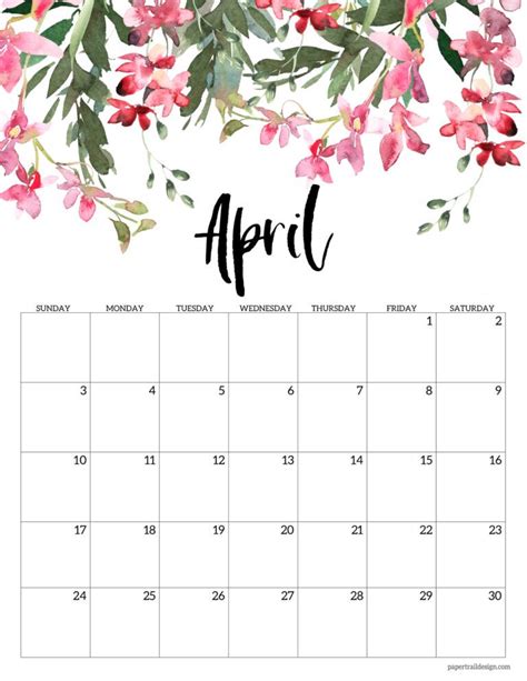 Free 2022 Calendar Printable Floral Paper Trail Design Free