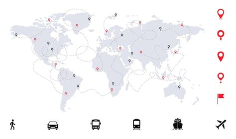 Premium Vector World Travel Map With Routes Transport And Pins