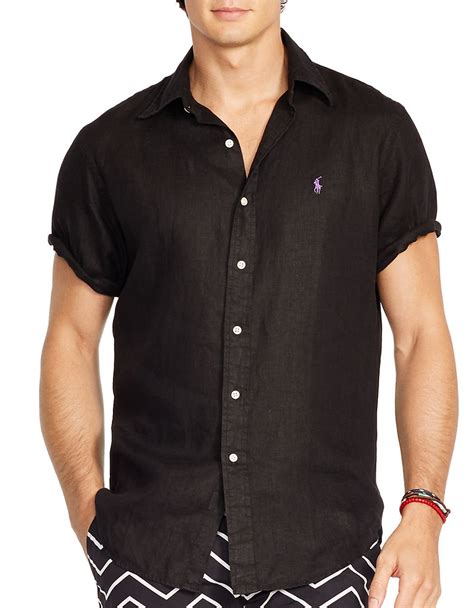 Lyst Polo Ralph Lauren Short Sleeved Linen Shirt In Black For Men