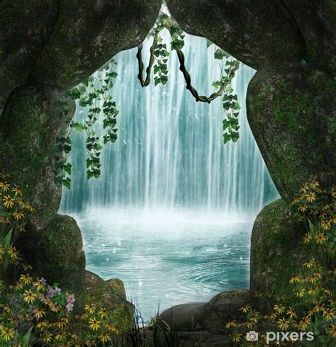 Sheer Window Curtain The Cave And The Waterfall Pixersuk