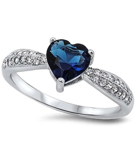 Simulated Blue Sapphire Heart And Pave Cubic Zirconia 925 Sterling
