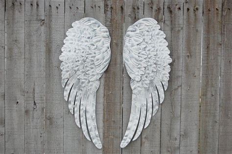 Angel Wings Hand Painted Shabby Chic White Silver Large Etsy Angel Wings Wall Decor Angel