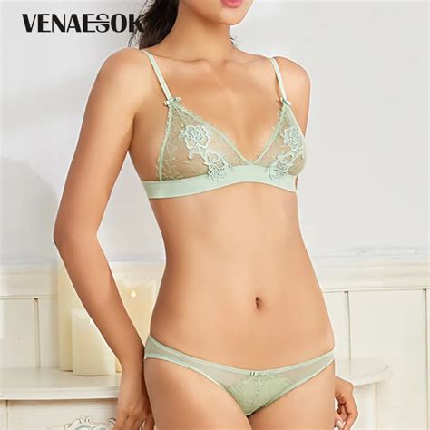 Buy Green Fashion Flowers Embroidery Lingerie Set Lace
