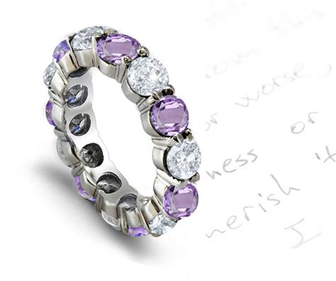 Prong Set Purple Sapphire And Diamond Eternity Wedding Rings