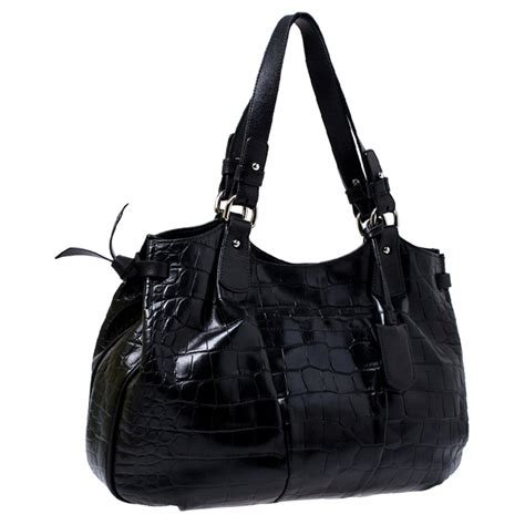 Furla Black Croc Embossed Leather Shoulder Bag Furla Tlc