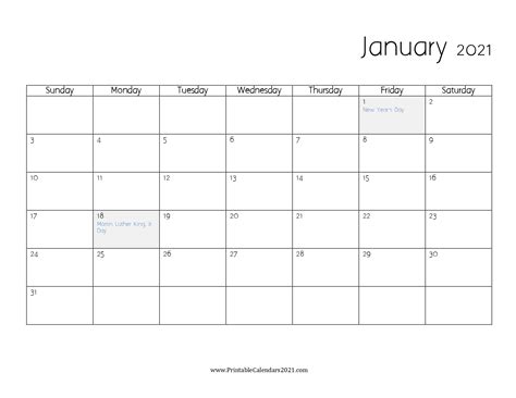 Download pritnable january calendar template to print it out at home or upload to goodnotes. 65+ Printable Calendar January 2021 Holidays, Portrait ...