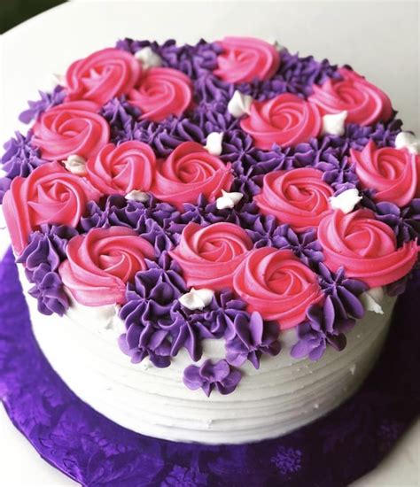 Pink And Purple Flowers Cake Purple Cakes Birthday Birthday Cake