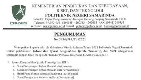 Pengumuman Jadwal Pengambilan Ijazah Transkrip Nilai Dan Skpi Tahun Riset