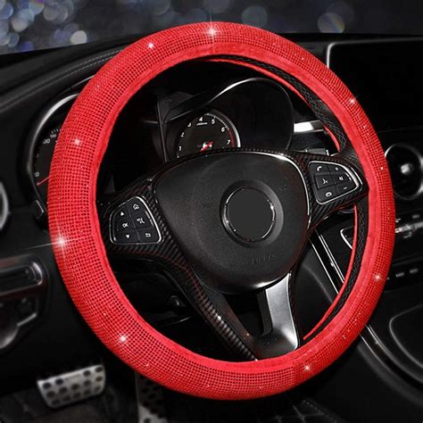 Red Bling Bling Rhinestone Steering Wheel Cover China Pu Leather