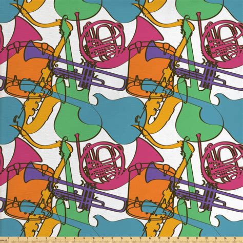 Jazz Music Fabric By The Yard Abstract Retro Style Composition With