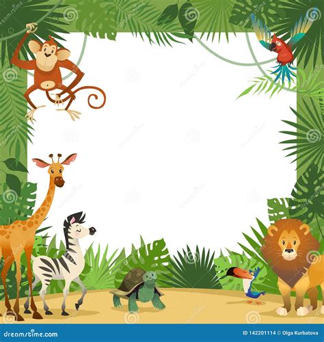 Happy Animals In Frame Forest Stock Vector Illustration Of Giraffe 6ba