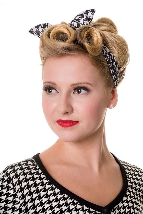 Retro 60s Pinup Plaid And Houndstooth Pattern Elastic Campus Headband